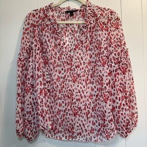 Banana Republic Sheer Feminine Patterned Blouse Ruffle Details Woman’s Small
